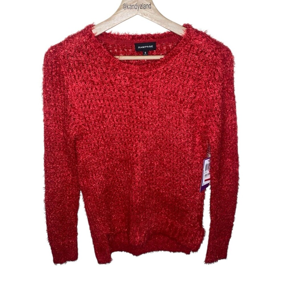 RAMPAGE Red Glittery Fuzzy Metallic Soft Sweater